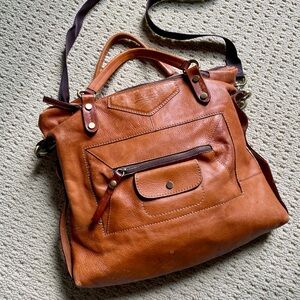 Marco buggiani cognac Italian leather crossbody tote bag 15”w x 12”h